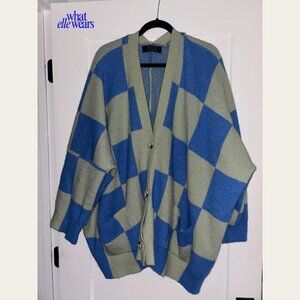 Dressed In Lala: Oversized Checkered Cardigan (Ocean Blue + Mint)